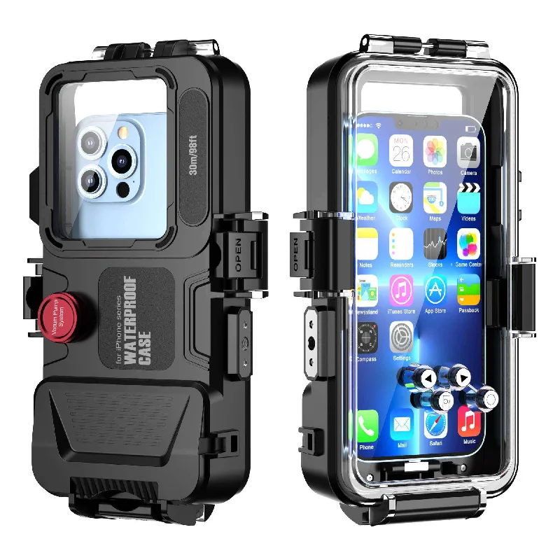 For iPhone 13 Pro Max 6.7 inch/13 mini 5.4 inch/13 Pro 6.1 inch 30m/98ft Underwater Full Body Sealing Shell Waterproof Diving Phone Case