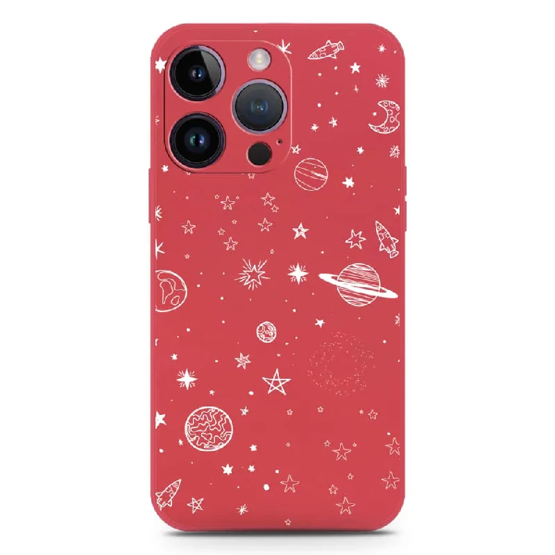 Stardust Dreams Design Soft Phone Case - Silica Gel Case - Dark Red - iPhone 14 Pro Max